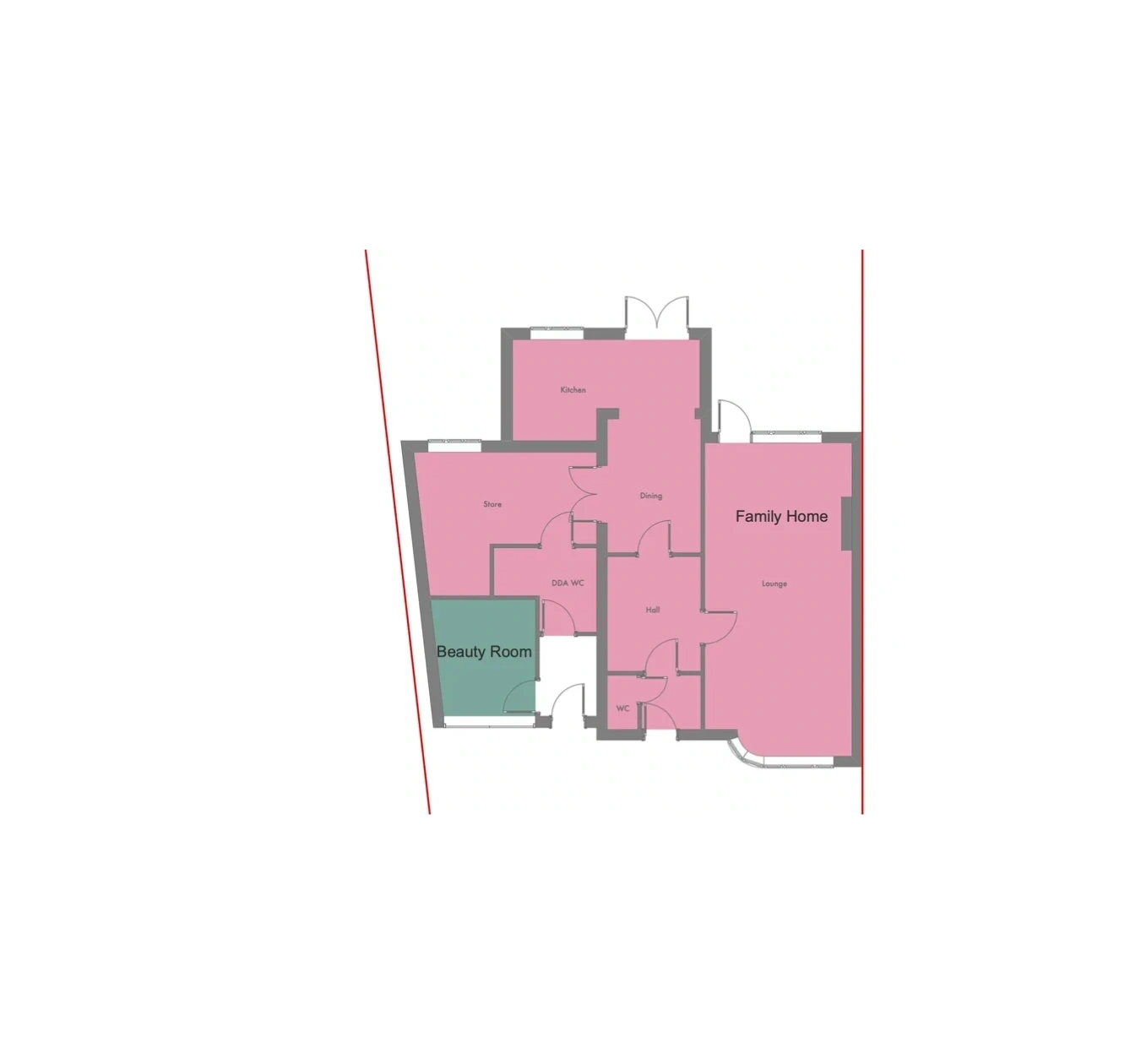 Rear extension ground floor plan — open plan kitchen, dining and lounge